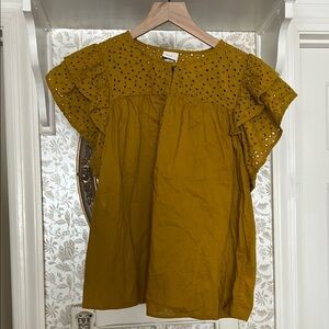 EUC a new day mustard eyelet lace top